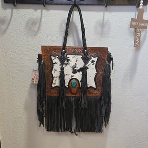 Cowhide and Leather Fringe Tote